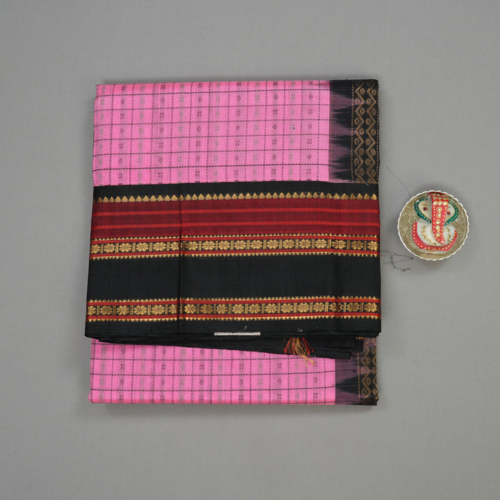 Hayagrivas Handloom Fuchsia Pink Pure Silk Cotton Saree with Black Border KBE785H6-1