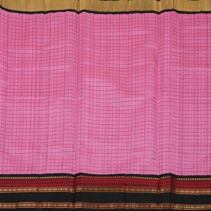 Hayagrivas Handloom Fuchsia Pink Pure Silk Cotton Saree with Black Border KBE785H6-1