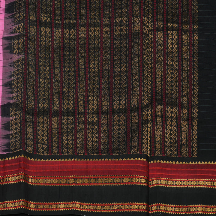 Hayagrivas Handloom Fuchsia Pink Pure Silk Cotton Saree with Black Border KBE785H6-1