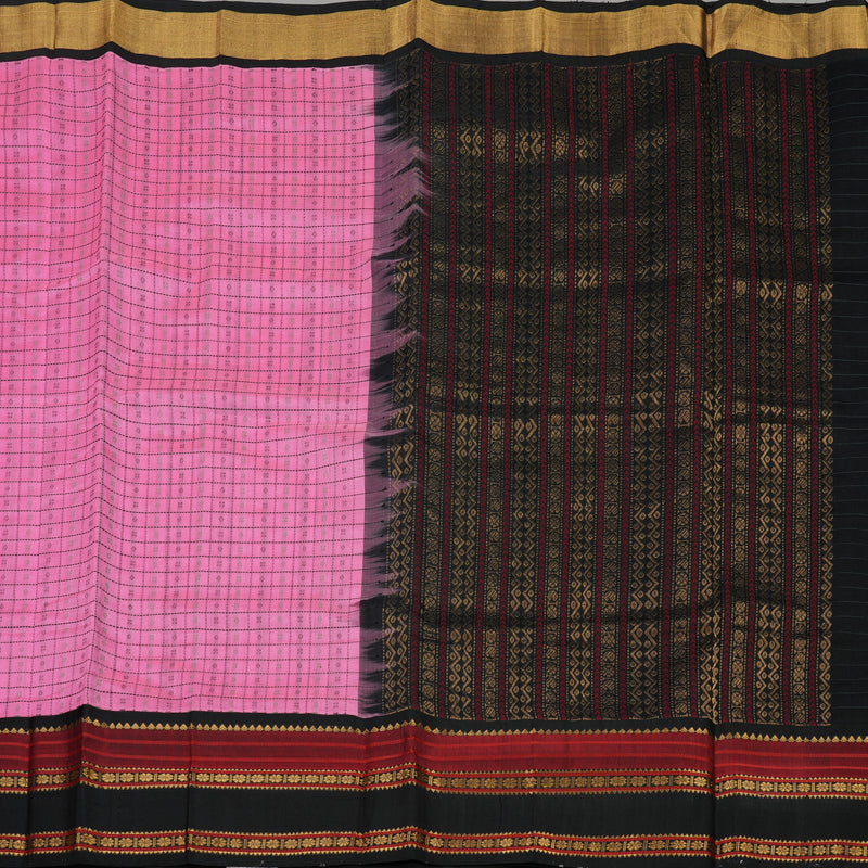 Hayagrivas Handloom Fuchsia Pink Pure Silk Cotton Saree with Black Border KBE785H6-1