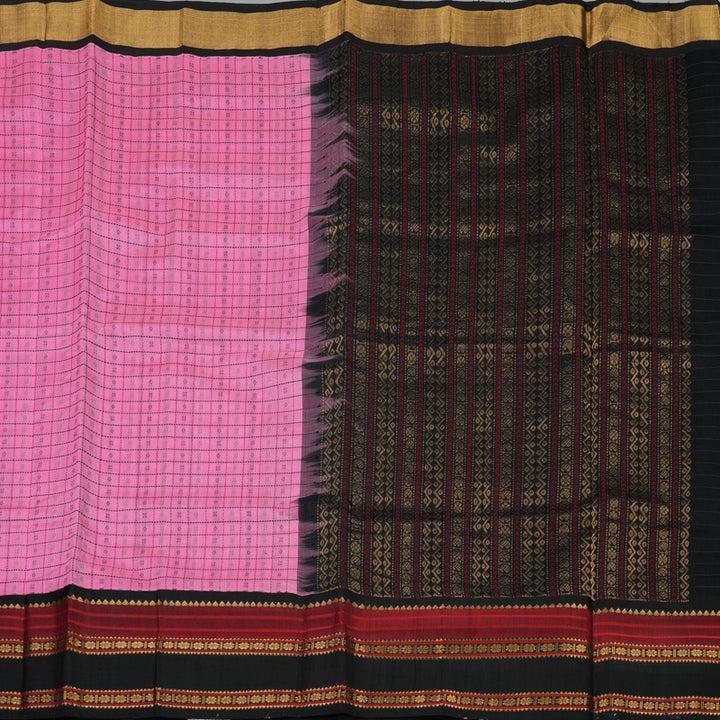 Hayagrivas Handloom Fuchsia Pink Pure Silk Cotton Saree with Black Border KBE785H6-1