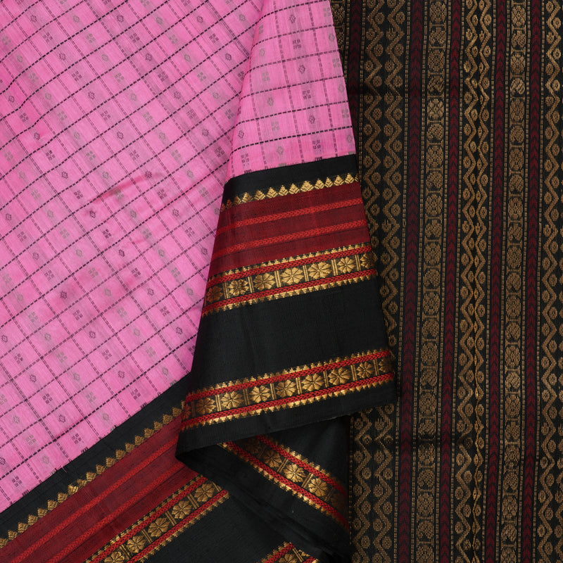 Hayagrivas Handloom Fuchsia Pink Pure Silk Cotton Saree with Black Border KBE785H6-1