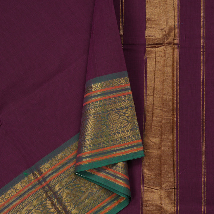 Hayagrivas Handloom Pure Cotton Saree in Vivid Dark Purple KBE78D1-2