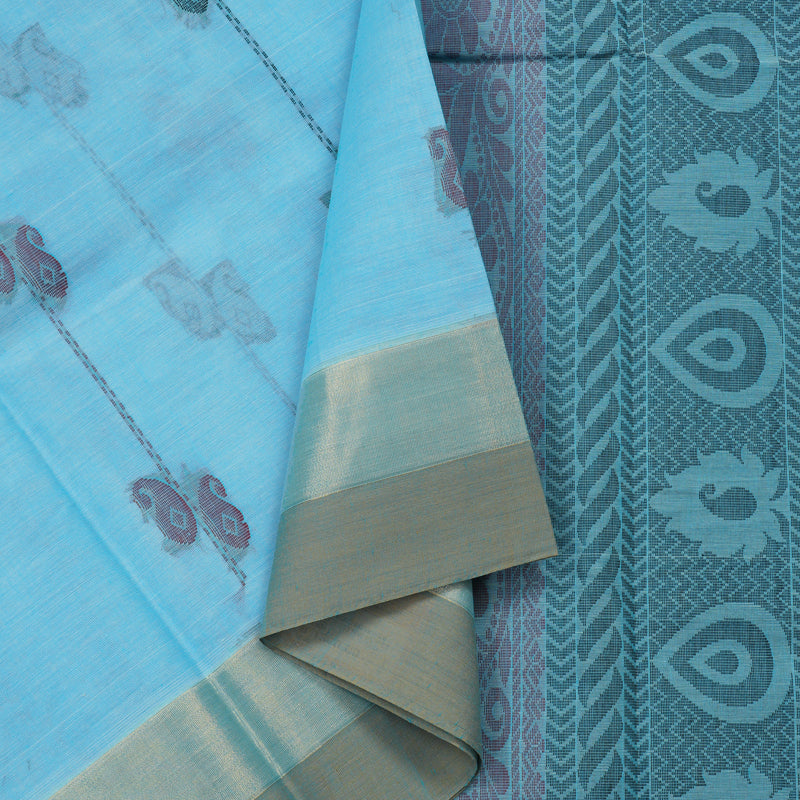 Hayagrivas Handloom Pure Cotton Saree in Bold Sky Blue KBE78D12-28