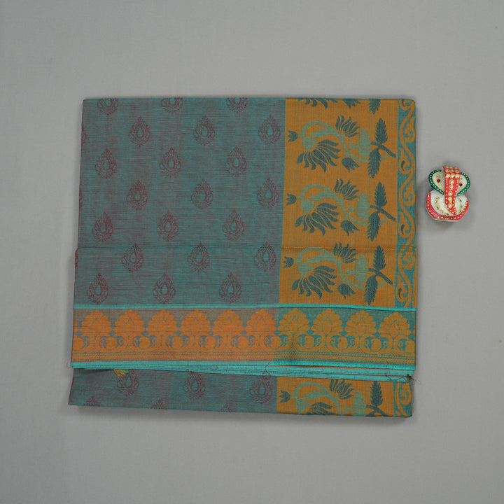 Hayagrivas Handloom Pure Cotton Saree in Warm-toned Sky Blue With Maroon KBE78D13-13