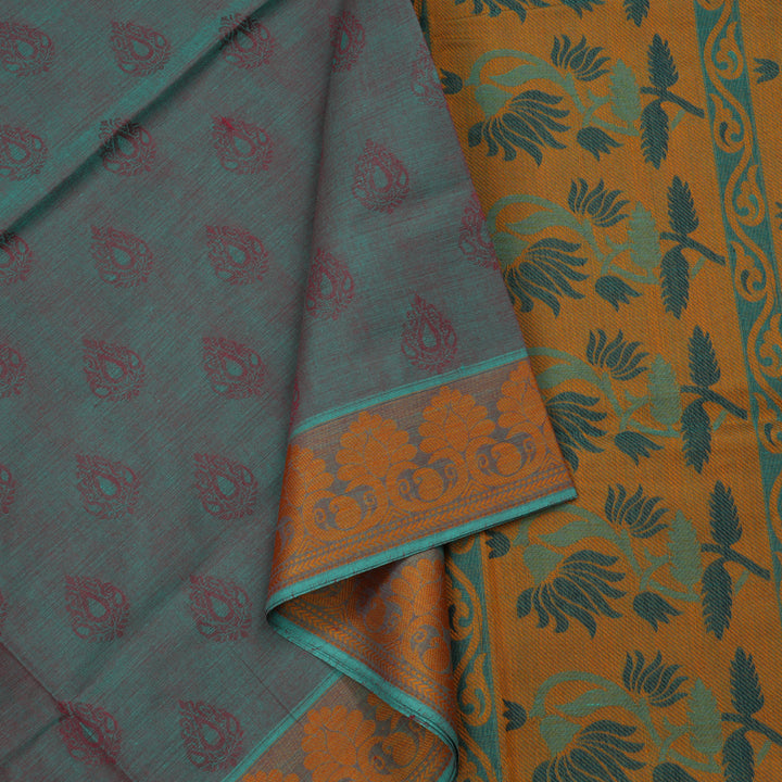 Hayagrivas Handloom Pure Cotton Saree in Warm-toned Sky Blue With Maroon KBE78D13-13
