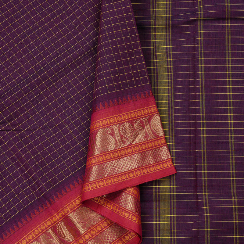 Hayagrivas Handloom Pure Cotton Saree in Gorgeous Dark Purple KBE78D2-17