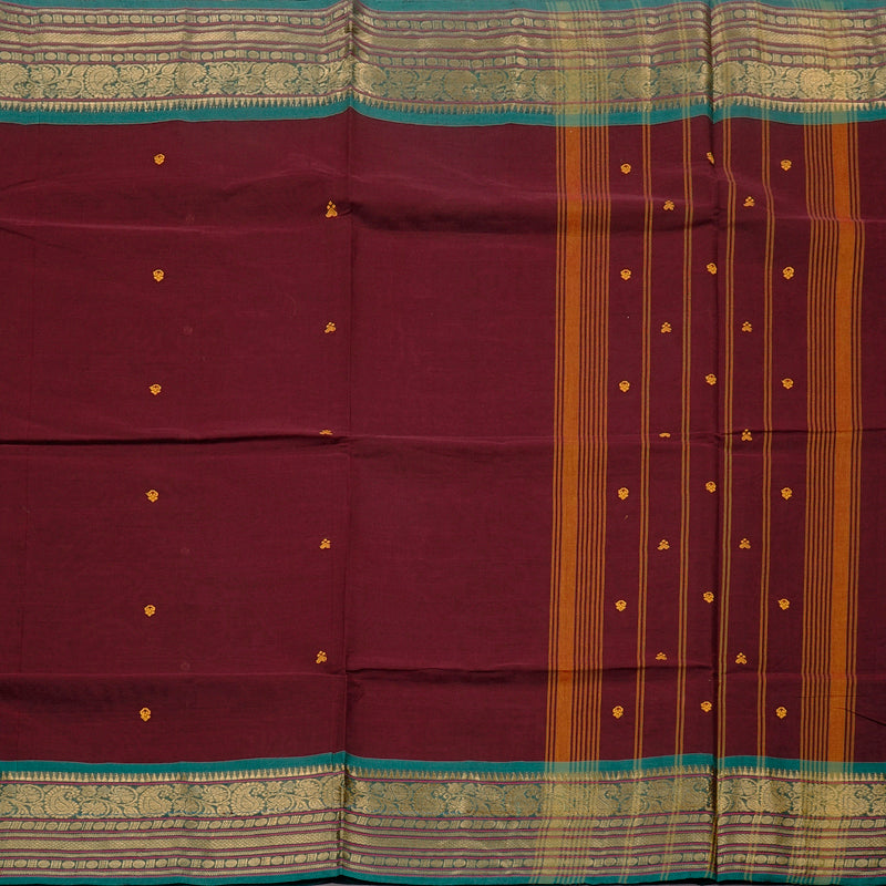 Hayagrivas Handloom Pure Cotton Saree in Exquisite Dark Maroon KBE78D3-17