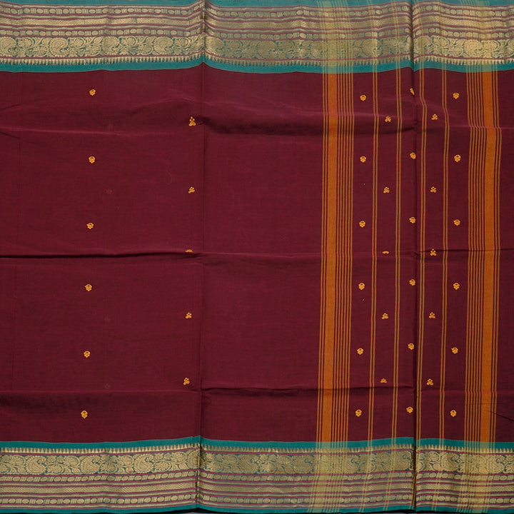 Hayagrivas Handloom Pure Cotton Saree in Exquisite Dark Maroon KBE78D3-17
