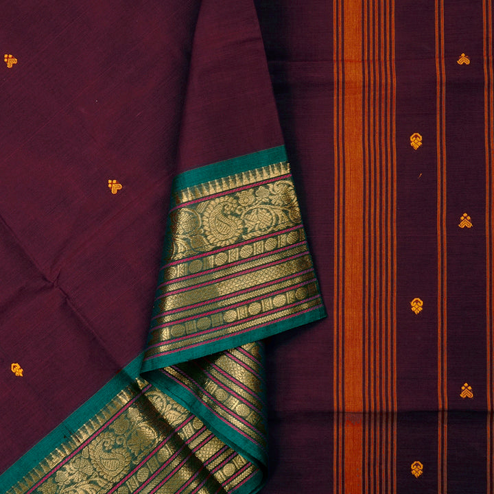 Hayagrivas Handloom Pure Cotton Saree in Exquisite Dark Maroon KBE78D3-17