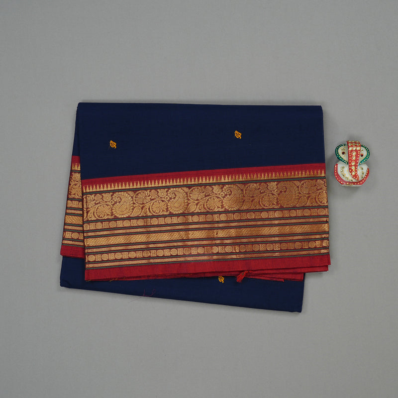 Hayagrivas Handloom Pure Cotton Saree in Stunning Dark Blue KBE78D3-9