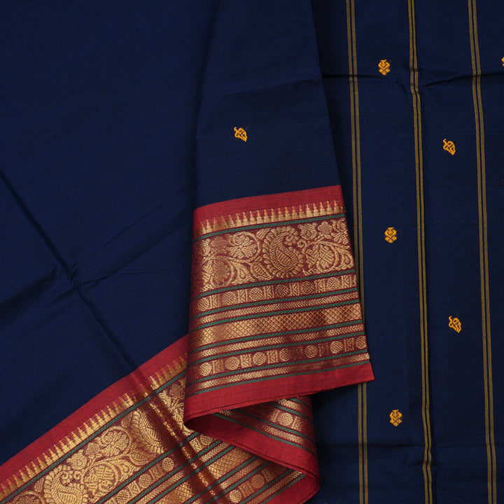 Hayagrivas Handloom Pure Cotton Saree in Stunning Dark Blue KBE78D3-9
