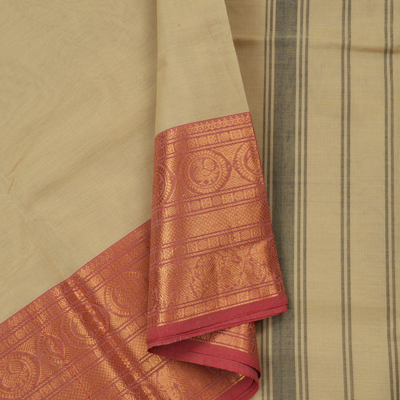 Hayagrivas Handloom Pure Cotton Saree in Soft Beige KBE78D4-12