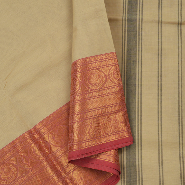 Hayagrivas Handloom Pure Cotton Saree in Soft Beige KBE78D4-12