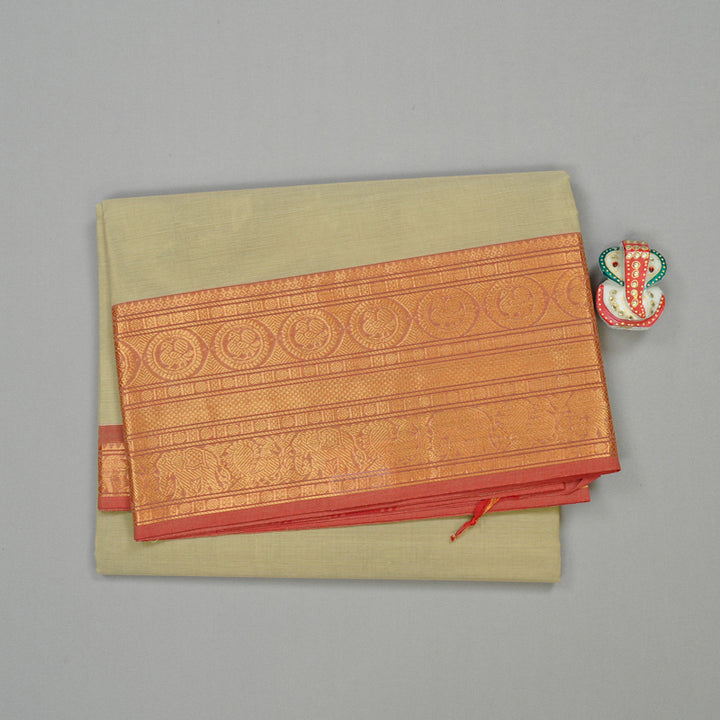 Hayagrivas Handloom Pure Cotton Saree in Delicate Beige KBE78D4-17
