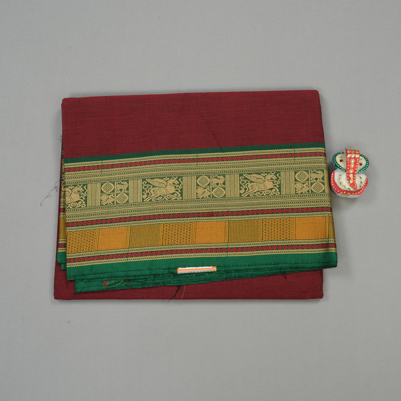 Hayagrivas Handloom Pure Cotton Saree in Deep Wine Maroon KBE78D4-19