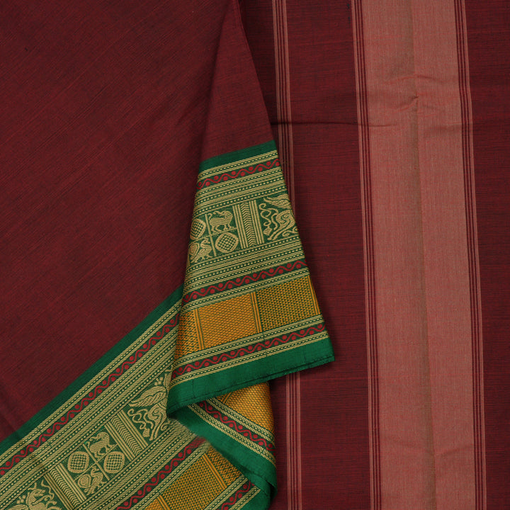 Hayagrivas Handloom Pure Cotton Saree in Deep Wine Maroon KBE78D4-19