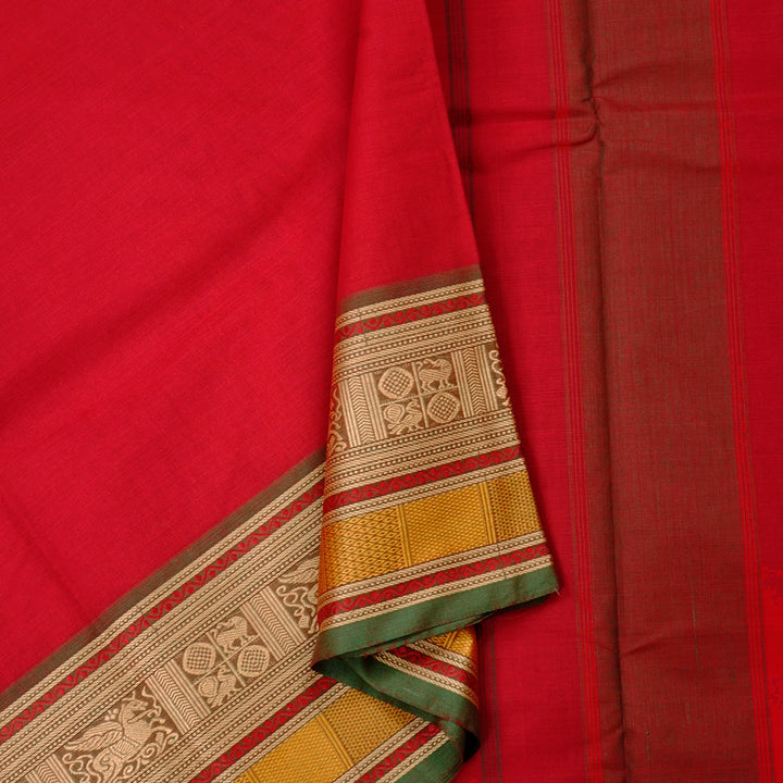 Hayagrivas Handloom Pure Cotton Saree in Festive Red KBE78D4-4