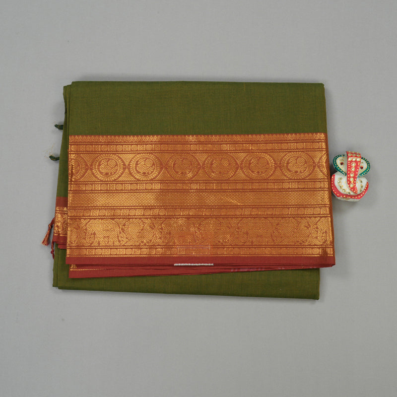 Hayagrivas Handloom Pure Cotton Saree in Attractive Maehendi Green KBE78D4-6