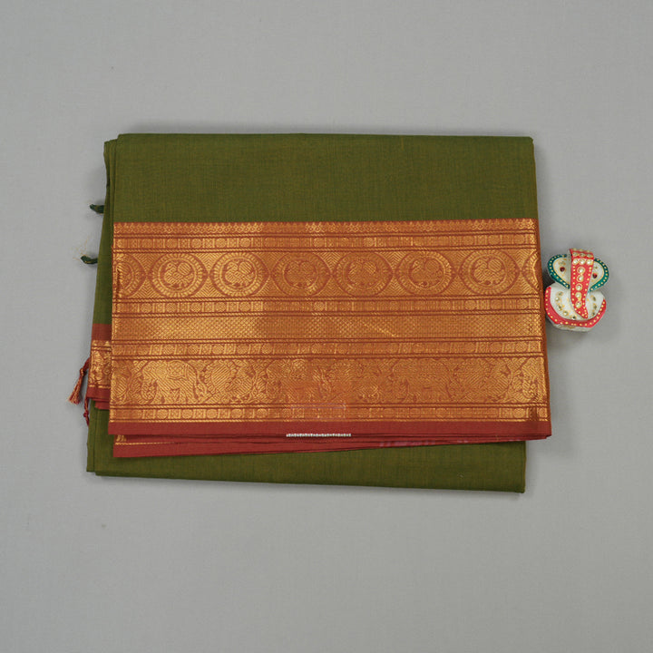 Hayagrivas Handloom Pure Cotton Saree in Attractive Maehendi Green KBE78D4-6