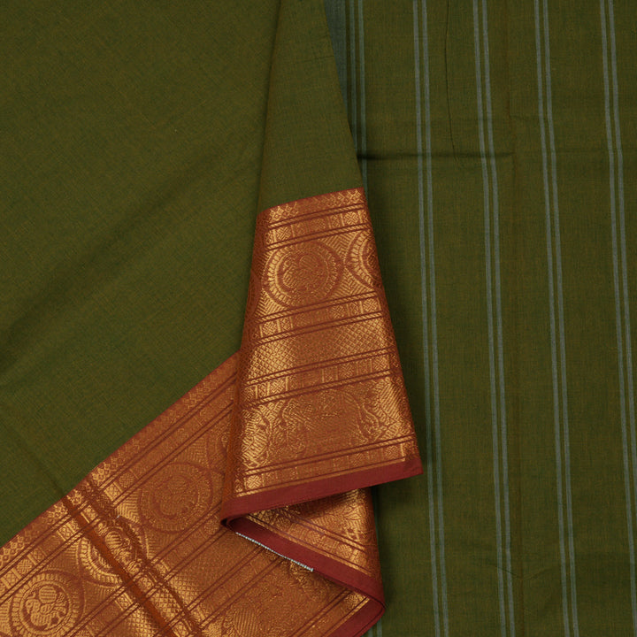 Hayagrivas Handloom Pure Cotton Saree in Attractive Maehendi Green KBE78D4-6