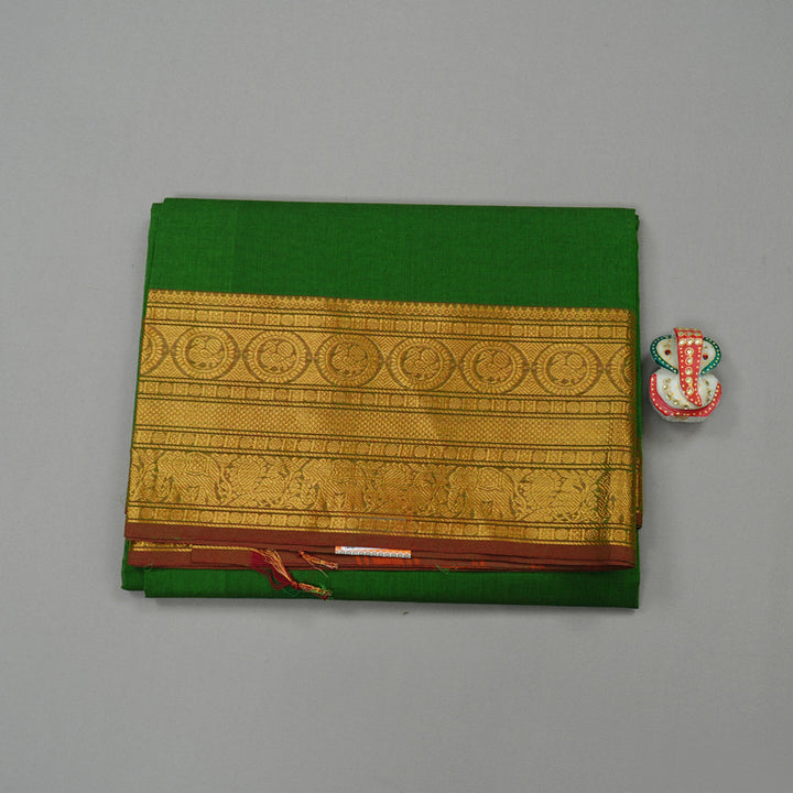 Hayagrivas Handloom Cotton Saree in Refreshing Dark Green KBE78D4-9