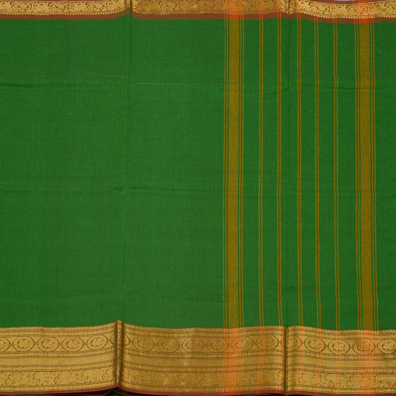 Hayagrivas Handloom Cotton Saree in Refreshing Dark Green KBE78D4-9