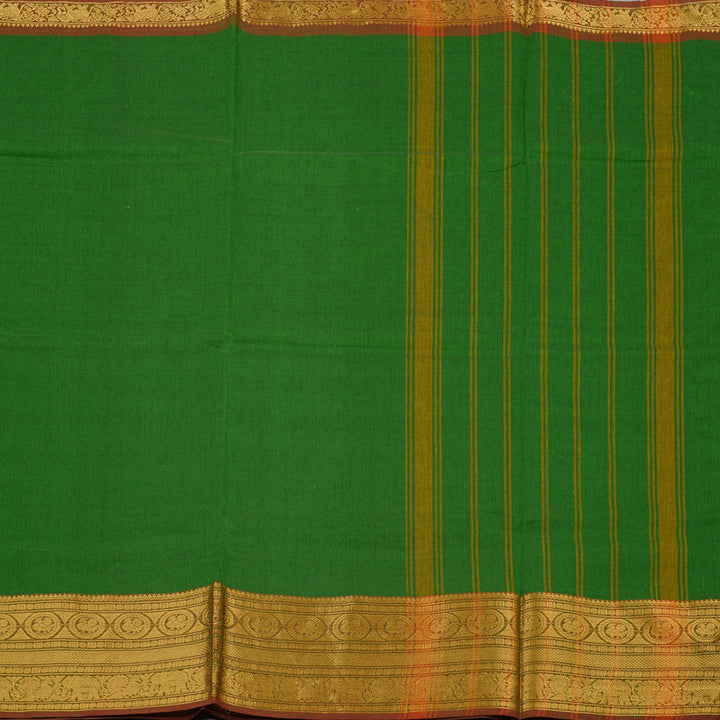 Hayagrivas Handloom Cotton Saree in Refreshing Dark Green KBE78D4-9