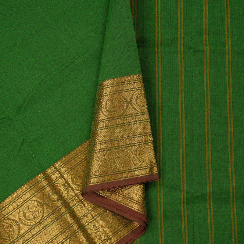 Hayagrivas Handloom Cotton Saree in Refreshing Dark Green KBE78D4-9