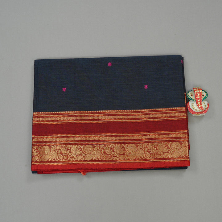 Hayagrivas Handloom Kora Silk Cotton Saree in Majestic Dark Grey KBE78D5-11