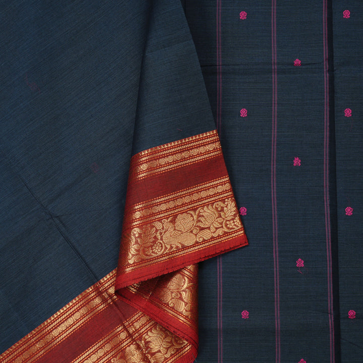 Hayagrivas Handloom Kora Silk Cotton Saree in Majestic Dark Grey KBE78D5-11