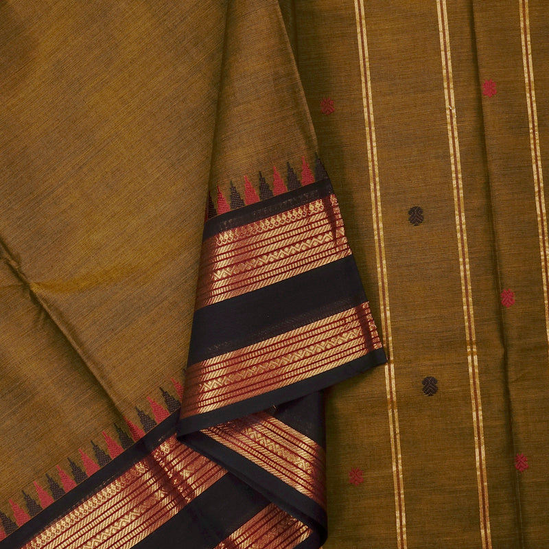 Hayagrivas Handloom Pure Cotton Saree in Earthy Dark Fenugreek KBE78D5-12