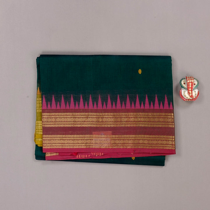 Hayagrivas Handloom Pure Cotton Saree in Rich-toned Peacock Green KBE78D5-14