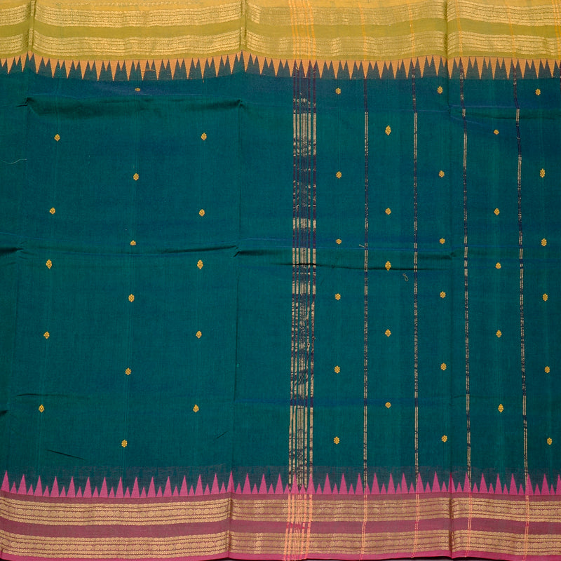 Hayagrivas Handloom Pure Cotton Saree in Rich-toned Peacock Green KBE78D5-14
