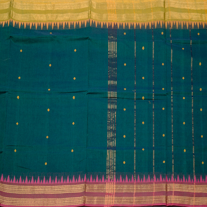 Hayagrivas Handloom Pure Cotton Saree in Rich-toned Peacock Green KBE78D5-14