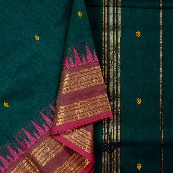Hayagrivas Handloom Pure Cotton Saree in Rich-toned Peacock Green KBE78D5-14