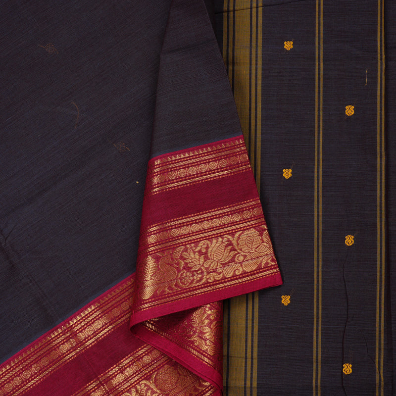 Hayagrivas Handloom Pure Cotton Saree in Vivid Elephant Grey KBE78D5-19