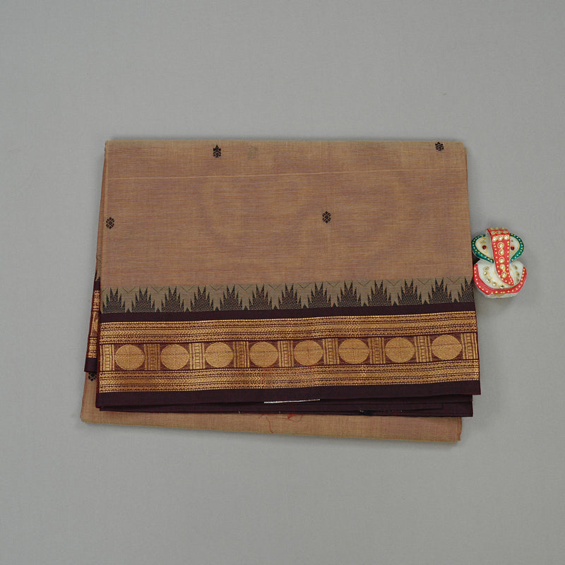 Hayagrivas Handloom Pure Cotton Saree in Serene Wheat Brown KBE78D5-2