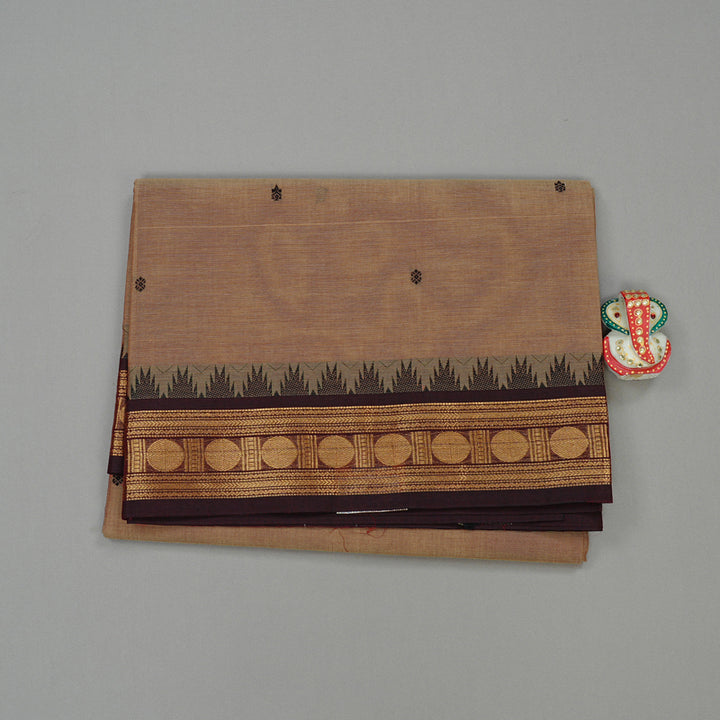 Hayagrivas Handloom Pure Cotton Saree in Serene Wheat Brown KBE78D5-2