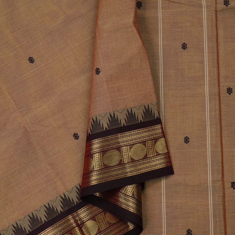 Hayagrivas Handloom Pure Cotton Saree in Serene Wheat Brown KBE78D5-2