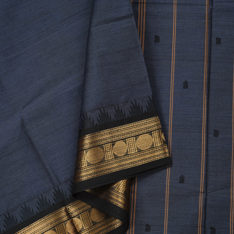 Hayagrivas Handloom Pure Cotton Saree in Classic Dark Grey KBE78D5-20