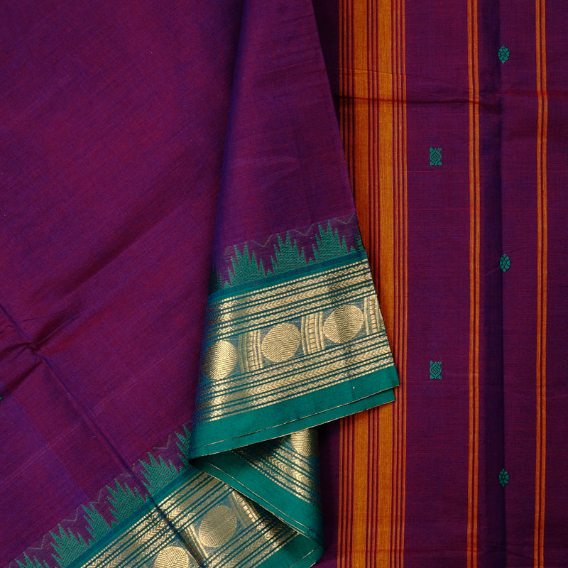 Hayagrivas Handloom Pure Cotton Saree in Royal Purple KBE78D5-3