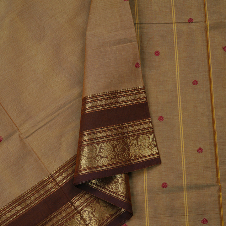 Hayagrivas Handloom Pure Cotton Saree in Subtle Sandal KBE78D5-8