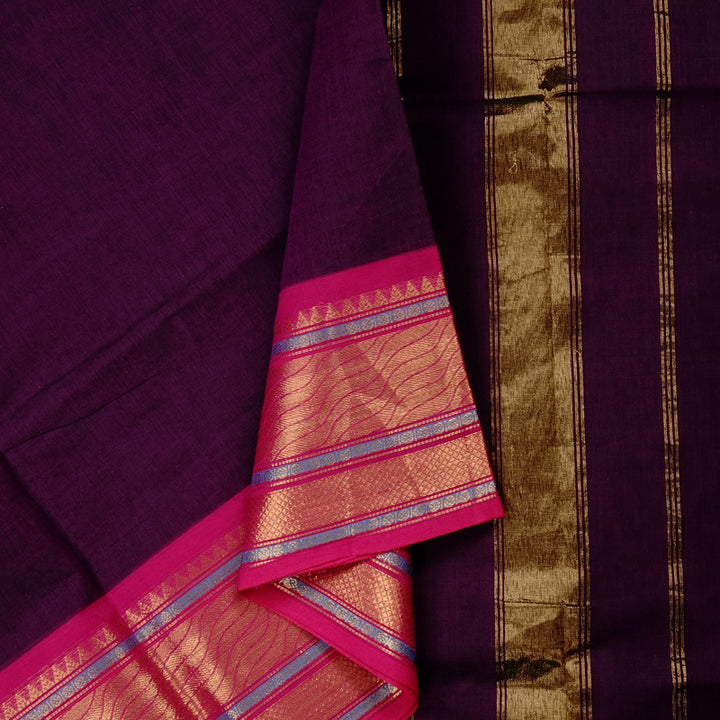 Hayagrivas Handloom Pure Cotton Saree in Bold Dark Purple KBE78D6-1