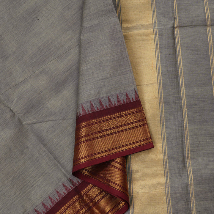 Hayagrivas Handloom Pure Cotton Saree in Dreamy Ash Grey KBE78D6-10