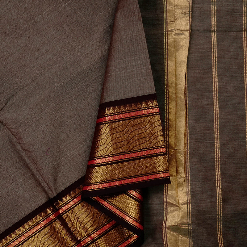 Hayagrivas Handloom Pure Cotton Saree in Impeccable Elephant grey KBE78D6-12