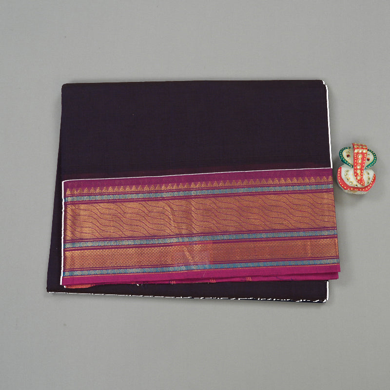 Hayagrivas Handloom Pure Cotton Saree in Opulent Dark Brown KBE78D6-14