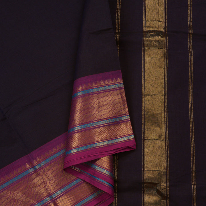 Hayagrivas Handloom Pure Cotton Saree in Opulent Dark Brown KBE78D6-14