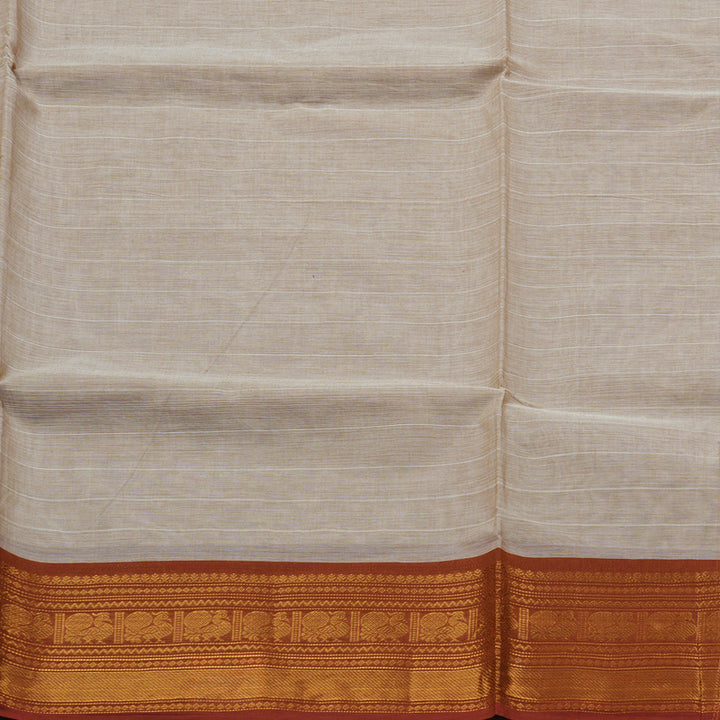 Hayagrivas Handloom Pure Cotton Saree in Serene Beige KBE78D6-3