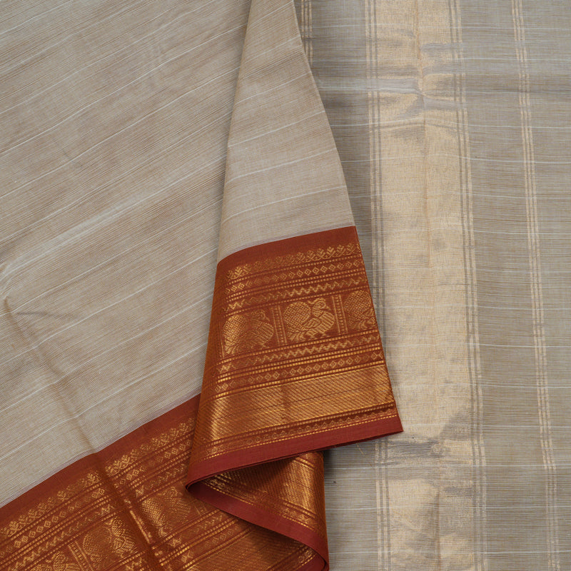 Hayagrivas Handloom Pure Cotton Saree in Serene Beige KBE78D6-3